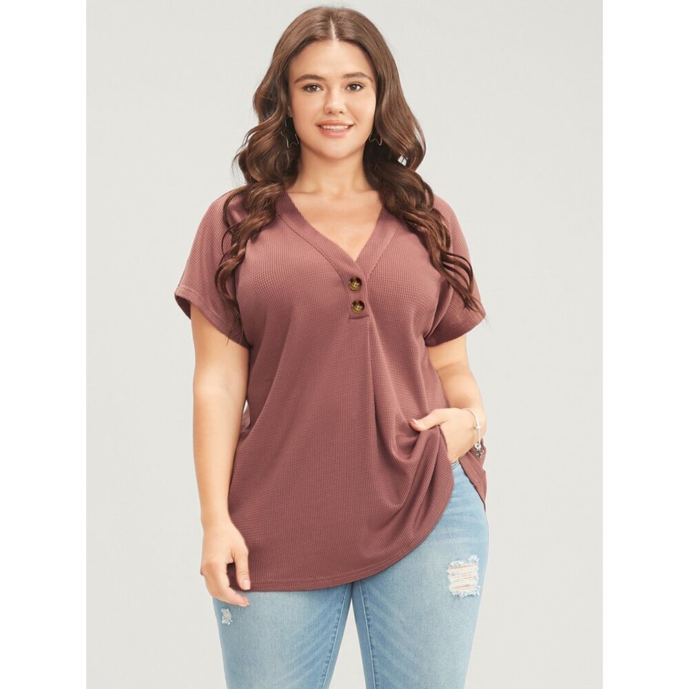 NWT BloomChic Solid Dolman Sleeve Button Detail Waffle Knit T-shirt Size 14-16/1